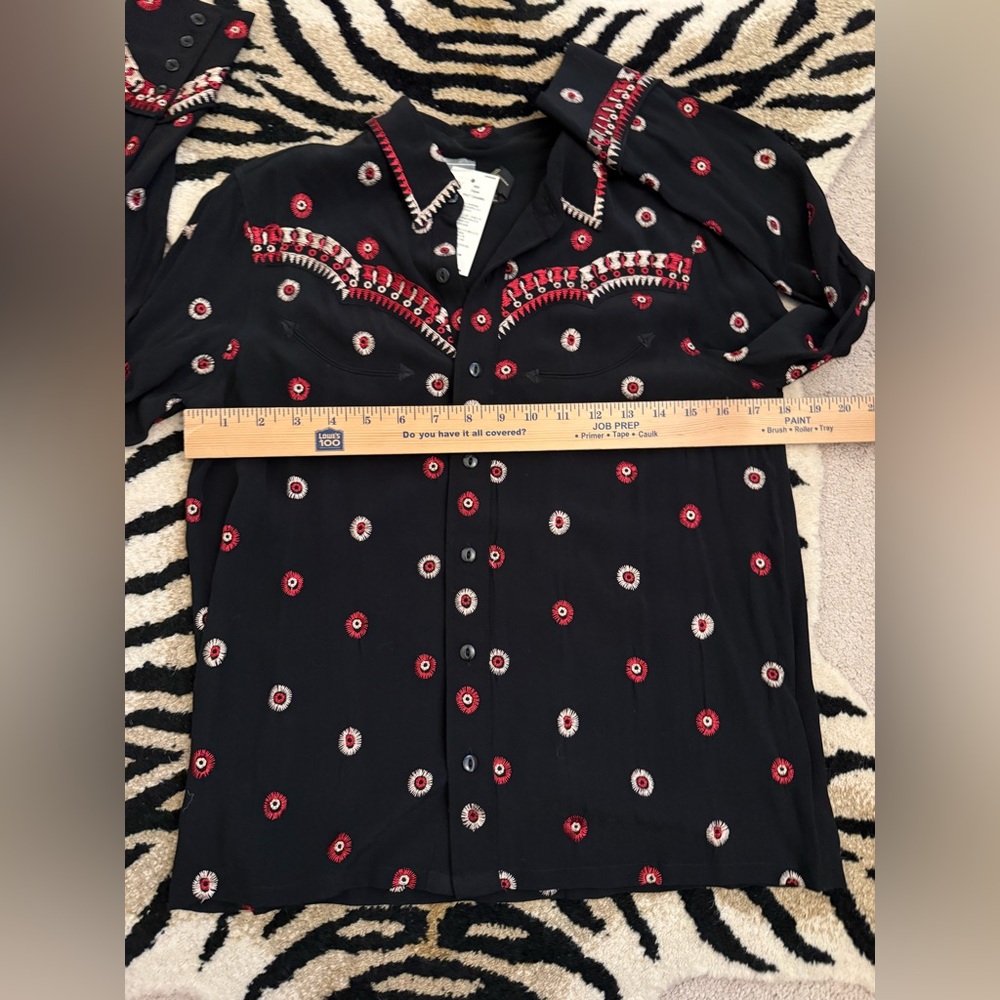 RRL Ralph Lauren Western Embroidered Georgette Blouse Black Red 2 - Picture 8 of 12
